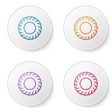 Renkli araba lastiği ikonu beyaz arka planda izole edildi. Simgeleri daire düğmelerine ayır. Vektör İllüstrasyonu