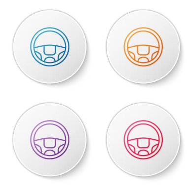 Renkli direksiyon simgesi beyaz arkaplanda izole edildi. Araba tekeri ikonu. Simgeleri daire düğmelerine ayır. Vektör İllüstrasyonu