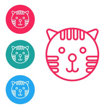 Kırmızı çizgi Kaplan burç simgesi beyaz arka planda izole edildi. Astrolojik yıldız falı koleksiyonu. Simgeleri daire düğmelerine ayır. Vektör İllüstrasyonu