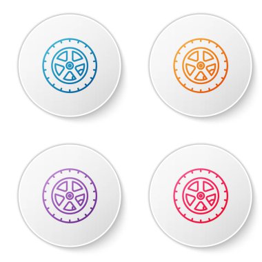 Renkli araba tekerleği simgesi beyaz arkaplanda izole edildi. Simgeleri daire düğmelerine ayır. Vektör İllüstrasyonu