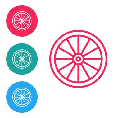 Kırmızı çizgi Araba Tekerleği simgesi beyaz arkaplanda izole edildi. Simgeleri daire düğmelerine ayır. Vektör İllüstrasyonu