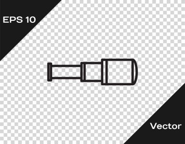 Siyah çizgi Spyglass teleskop mercek simgesi şeffaf arkaplanda izole edildi. Denizci dürbünü. Vektör İllüstrasyonu