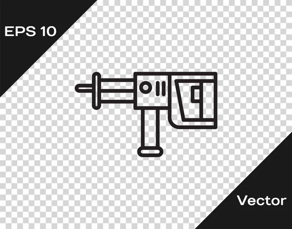 Black line Electric rotary hammer drill machine icon isolated on transparent background. Working tool for construction, finishing, repair work. Vector Illustration — Stock Vector
