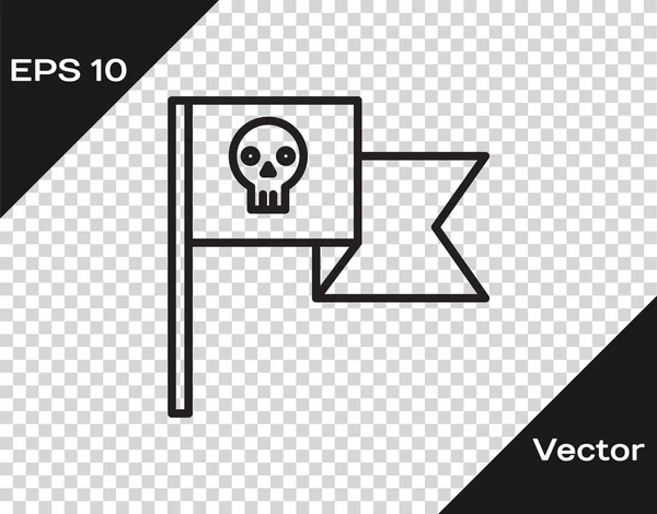 Черная линия Пиратский флаг с изображением черепа изолированы на прозрачном фоне. Векторная миграция — стоковый вектор
