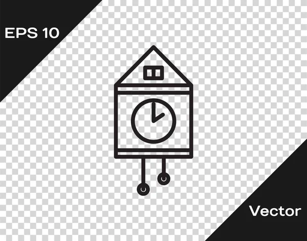 Black line Retro wall watch icon isolated on transparent background. Cuckoo clock sign. Antique pendulum clock. Vector Illustration — Stock Vector