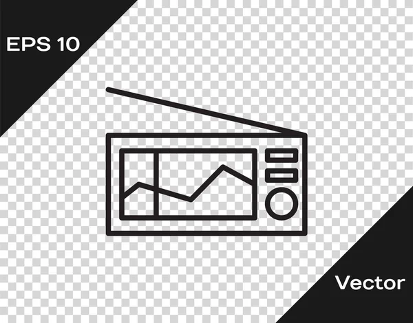 Radio línea negra con icono de antena aislado sobre fondo transparente. Ilustración vectorial — Vector de stock