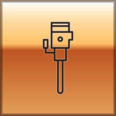 Siyah çizgi inşaat kaya matkabı ikonu altın arka planda izole edildi. Vektör İllüstrasyonu