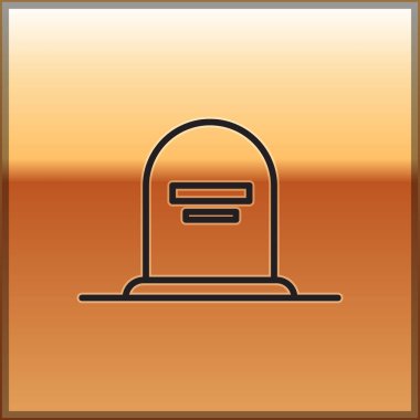 Üzerinde Rip yazan siyah Tombstone çizgisi altın arkaplanda izole edilmiş bir simge. Mezar ikonu. Vektör İllüstrasyonu