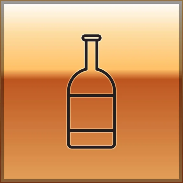 Svart linje Öl flaska ikon isolerad på guld bakgrund. Vektor Illustration — Stock vektor