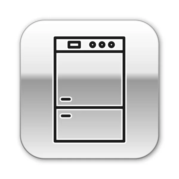 Ligne noire icône réfrigérateur isolé sur fond blanc. Réfrigérateur congélateur réfrigérateur. Technologie et appareils ménagers. Bouton carré argenté. Illustration vectorielle — Image vectorielle