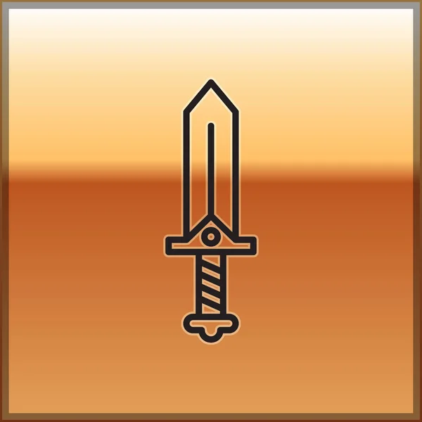 Black line Sword for game icon isolated on gold background. Vector Illustration — Stock Vector