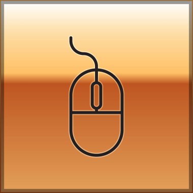 Siyah çizgi bilgisayar fare simgesi altın arkaplanda izole edildi. Tekerlek sembollü optik. Vektör İllüstrasyonu