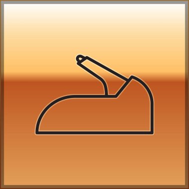 Siyah çizgili el freni ikonu altın arka planda izole edildi. Park freni kolu. Vektör İllüstrasyonu