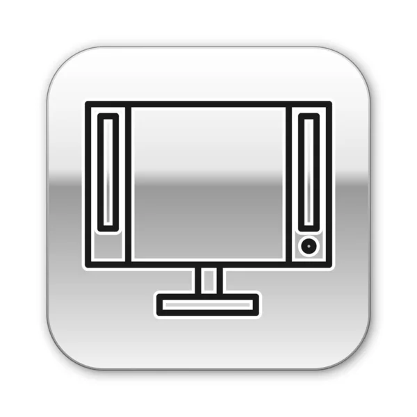 Linha preta Smart Tv ícone isolado no fundo branco. Sinal de televisão. Botão quadrado de prata. Ilustração vetorial — Vetor de Stock