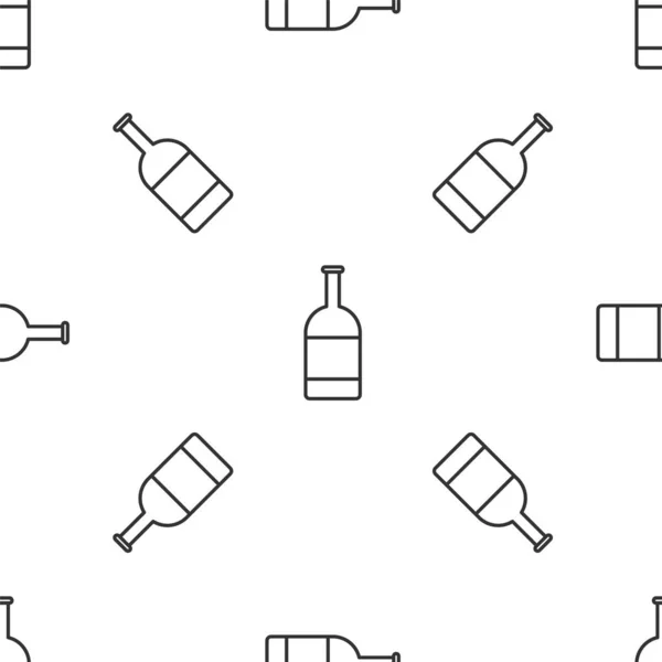 Línea gris icono de la botella de cerveza patrón inconsútil aislado sobre fondo blanco. Ilustración vectorial — Vector de stock