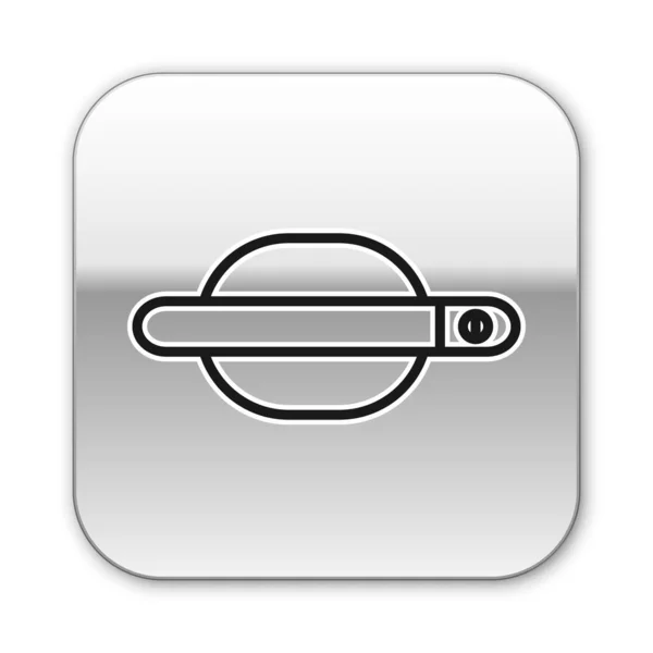 Siyah çizgi araba kapı kolu simgesi beyaz arka planda izole edildi. Gümüş kare düğme. Vektör İllüstrasyonu — Stok Vektör