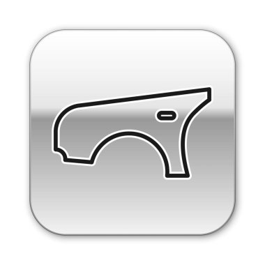 Beyaz arka planda siyah çizgili araba tamponu ikonu var. Gümüş kare düğme. Vektör İllüstrasyonu