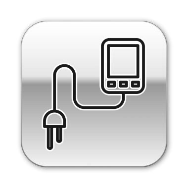 Siyah çizgi sensör simgesi beyaz arkaplanda izole edildi. Gümüş kare düğme. Vektör İllüstrasyonu