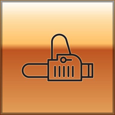 Altın arka planda siyah çizgi testeresi simgesi izole edildi. Vektör İllüstrasyonu