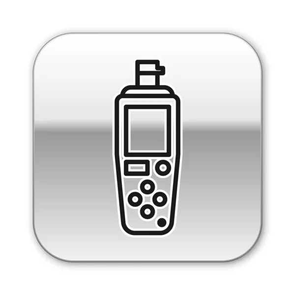 Ligne noire Icône de capteur portable isolé sur fond blanc. Bouton carré argenté. Illustration vectorielle — Image vectorielle