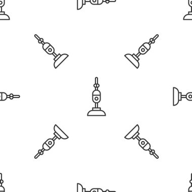 Gri çizgi elektrikli süpürge ikonu beyaz arka planda izole edilmiş pürüzsüz desen. Vektör İllüstrasyonu