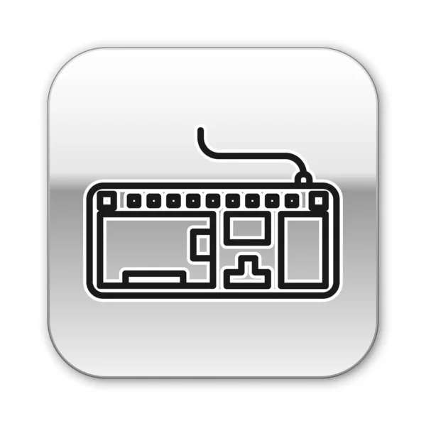 黑线电脑键盘图标孤立在白色背景上. Pc组件标志。 银方按钮。 病媒图解 — 图库矢量图片