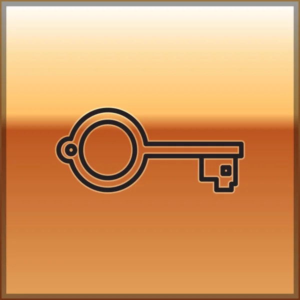 Black line Ancient key for game icon isolated on gold background. Vector Illustration — Stock Vector