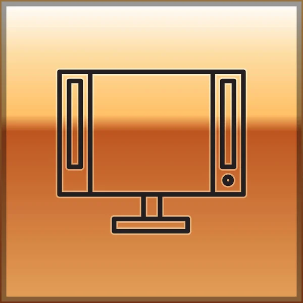 Línea negra Smart Tv icono aislado sobre fondo dorado. Señal de televisión. Ilustración vectorial — Vector de stock