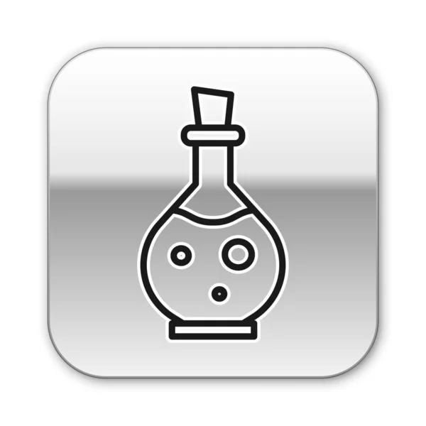黑线玻璃瓶与神奇的长生不老药图标隔离在白色背景. 电脑游戏资产。 银方按钮。 病媒图解 — 图库矢量图片