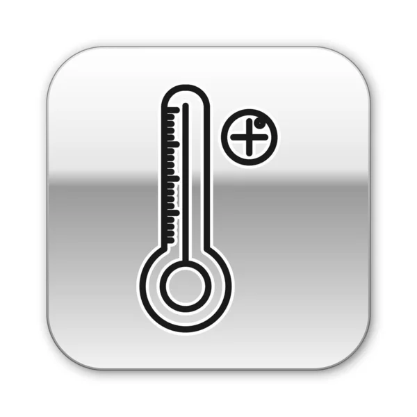 Termometro digitale medico della linea nera per l'icona medica dell'esame isolato su sfondo bianco. Pulsante quadrato argento. Illustrazione vettoriale — Vettoriale Stock
