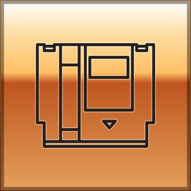 Siyah çizgi Cartridge için retro oyun konsol simgesi altın arka planda izole. Televizyon oyunu kartuşu. Vektör İllüstrasyonu