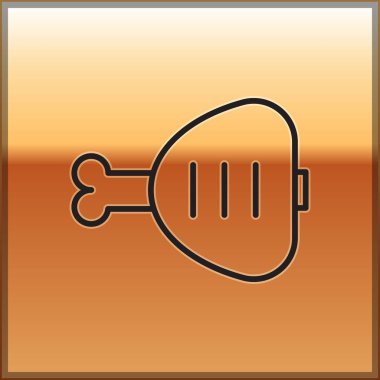 Siyah çizgi tavuk budu ikonu altın arka planda izole edildi. Tavuk budu. Vektör İllüstrasyonu