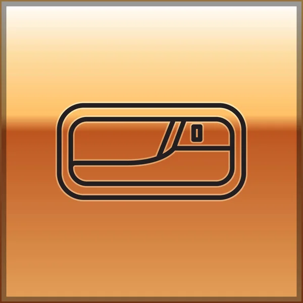 Schwarze Linie Auto Türgriff Symbol isoliert auf goldenem Hintergrund. Vektorillustration — Stockvektor