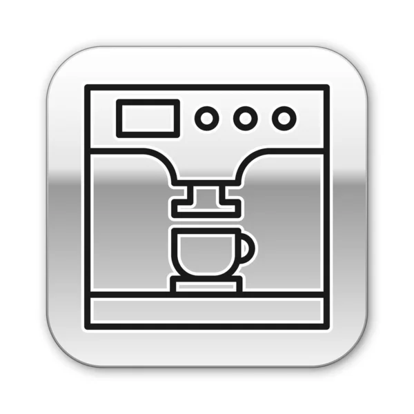 Black line Coffee machine and coffee cup icon isolated on white background. Silver square button. Vector Illustration — Stock Vector