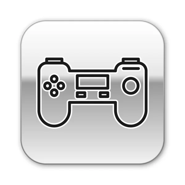 Ícone Gamepad linha preta isolado no fundo branco. Controlador de jogo. Botão quadrado de prata. Ilustração vetorial —  Vetores de Stock