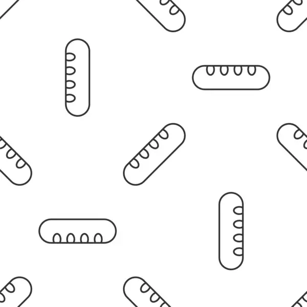 Línea gris icono de pan baguette francés aislado patrón sin costura sobre fondo blanco. Ilustración vectorial — Vector de stock