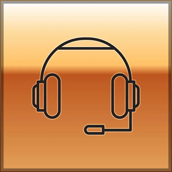 Schwarze Linie Kopfhörer Symbol isoliert auf goldenem Hintergrund. Kopfhörer. Konzept zum Hören von Musik, Service, Kommunikation und Bedienung. Vektorillustration — Stockvektor