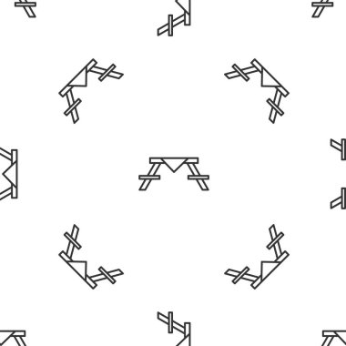 Gri çizgi piknik masası, masa simgesinin her iki tarafında da sıralar var. Beyaz arkaplanda pürüzsüz desenler var. Vektör İllüstrasyonu