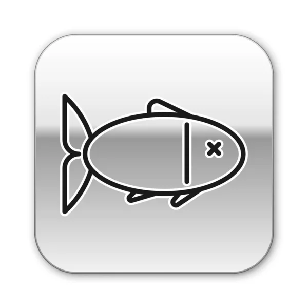黑线鱼图标孤立在白色背景。 银方按钮。 病媒图解 — 图库矢量图片