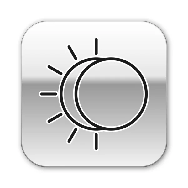 Svart linje Eclipse av solen ikonen isolerad på vit bakgrund. Total ekolod förmörkelse. Silverfyrkantig knapp. Vektor Illustration — Stock vektor