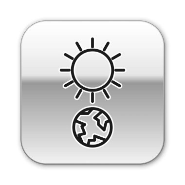 Siyah çizgi gündönümü simgesi beyaz arkaplanda izole edildi. Gümüş kare düğme. Vektör İllüstrasyonu