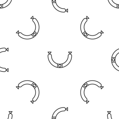 Buhar ikonlu gri çizgi sosisi beyaz arka planda izole edilmiş pürüzsüz desen. Izgara sosis ve aroma işareti. Vektör İllüstrasyonu