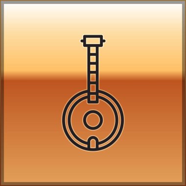 Banjo simgesi altın arka planda izole edildi. Müzik aleti. Vektör İllüstrasyonu