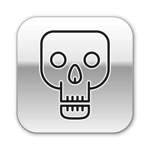 Totenkopf-Symbol mit schwarzer Linie isoliert auf weißem Hintergrund. fröhliche Halloween-Party. Silberner quadratischer Knopf. Vektorillustration — Stockvektor