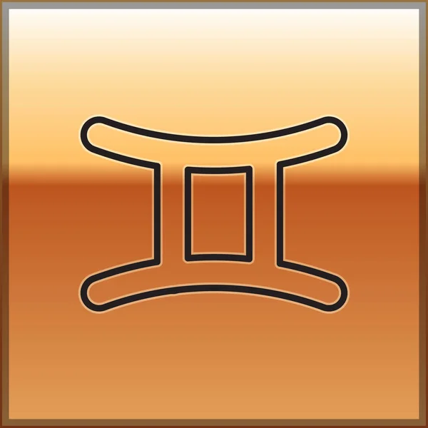 Černá čára Gemini znamení ikona izolované na zlatém pozadí. Astrologická sbírka horoskopů. Vektorová ilustrace — Stockový vektor