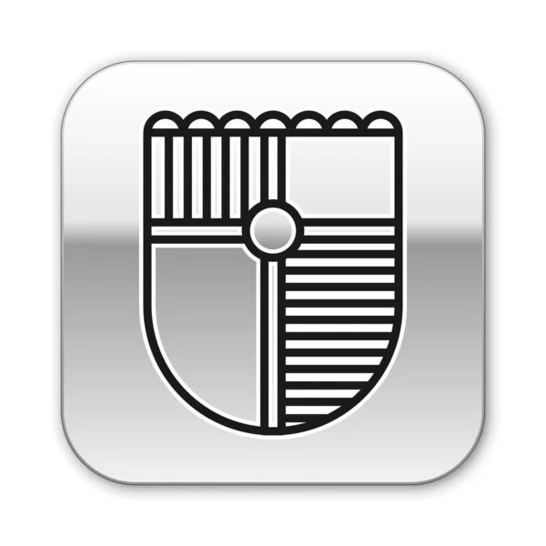 Zwarte lijn Schild voor spel pictogram geïsoleerd op witte achtergrond. Zilveren vierkante knop. Vector Illustratie — Stockvector