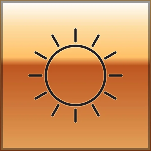 Černá čára Sun ikona izolované na zlatém pozadí. Vektorová ilustrace — Stockový vektor