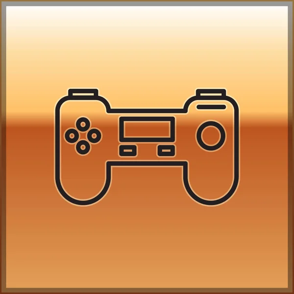 Schwarze Linie Gamepad-Symbol isoliert auf goldenem Hintergrund. Spielkontrolle. Vektorillustration — Stockvektor