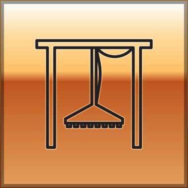 Siyah çizgi otomatik sulama ikonu altın arka planda izole edilmiş. Su ekipmanları. Bahçe elemanı. Sprey tabanca ikonu. Vektör İllüstrasyonu