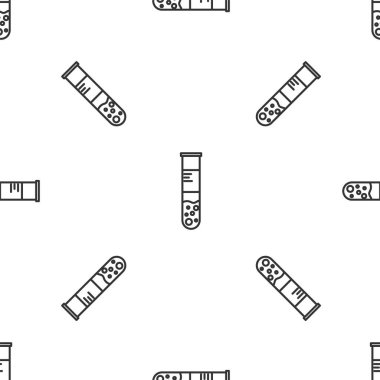 Gri çizgi test tüpü ve kimyasal test ikonu beyaz arka planda izole edilmiş kusursuz desen. Laboratuvar cam levhası. Vektör İllüstrasyonu